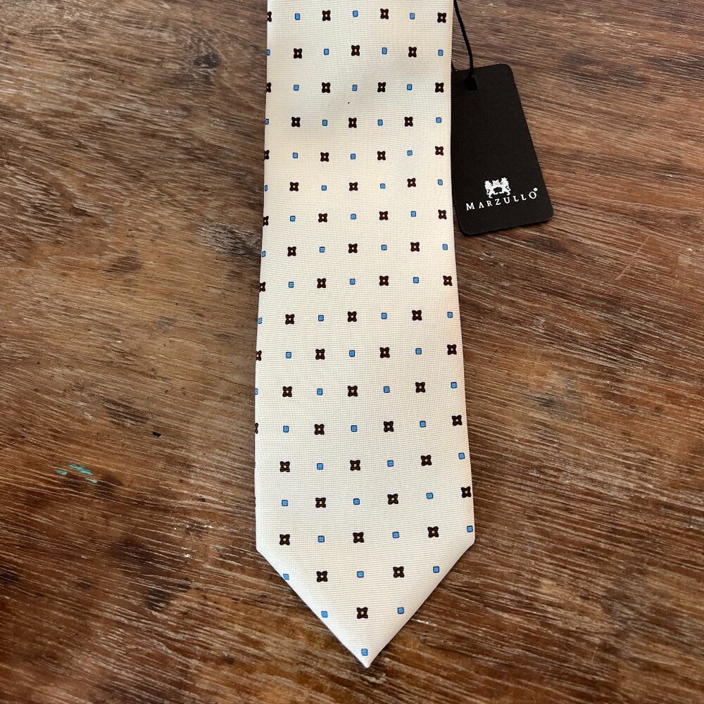 Cream Patterned Silk Tie by Marzullo